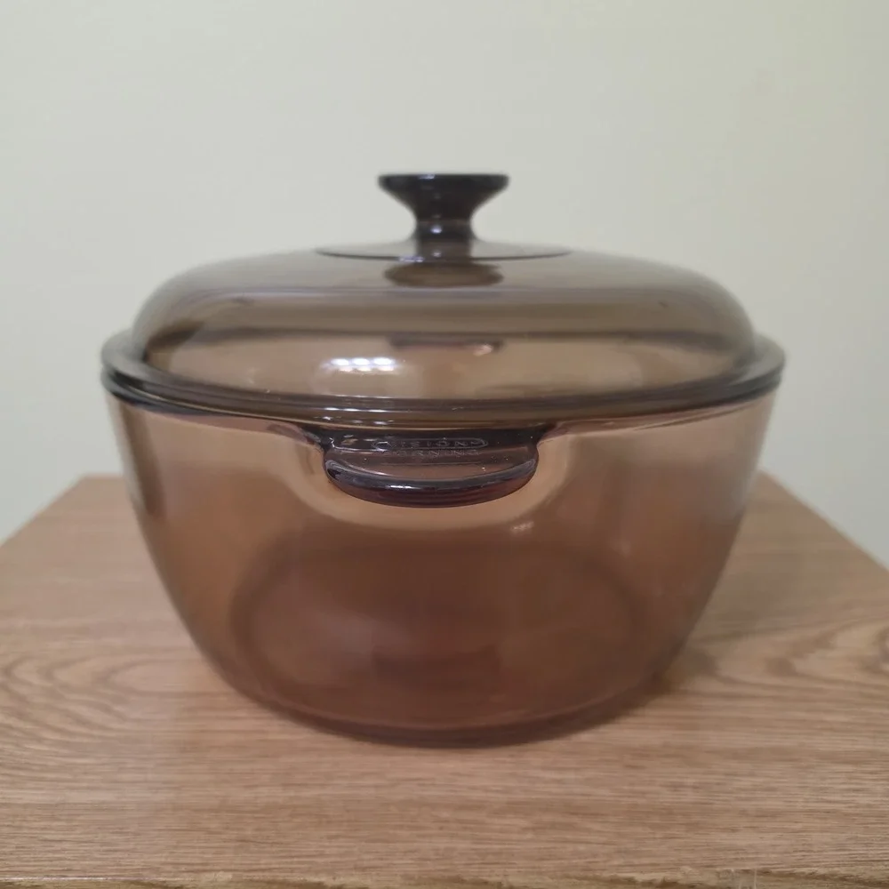 Visions Corning Amber Glass Dutch Oven Covered Casserole Pot Lid Stockpot 4.5L
